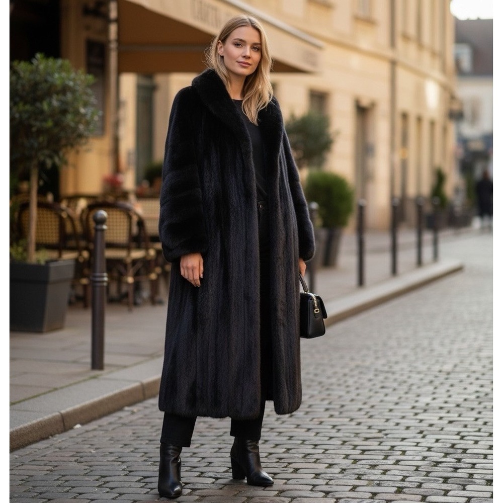SUPERIOR BLACKGLAMA MINK SOFT COAT LUXURY FUR BLACK LONG BEAUTIFUL EUC SIZE M